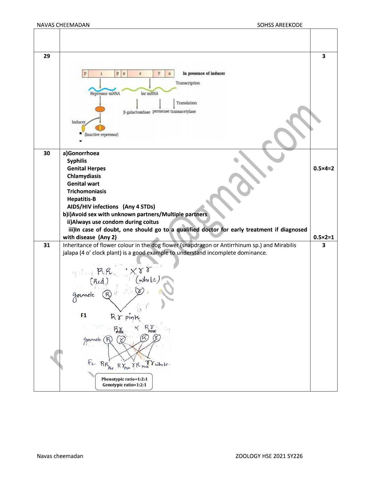 Kerala Plus Two 2021 Zoology Annual  Answer Key - Page 3