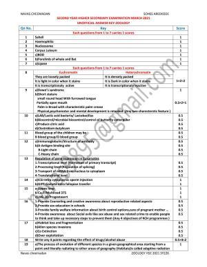 Kerala Plus Two 2021 Zoology Annual  Answer Key