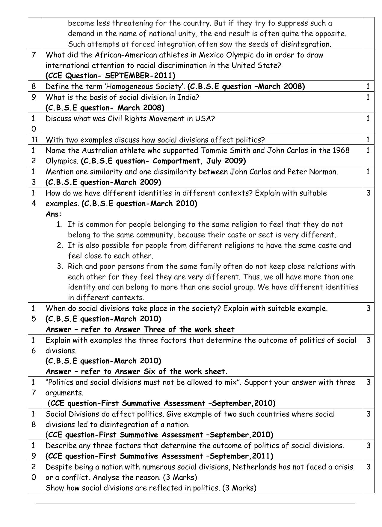 CBSE Worksheets for Class 10 Social Science Democracy Diversity Assignment - Page 3