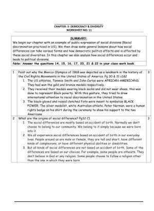 CBSE Worksheets for Class 10 Social Science Democracy Diversity Assignment