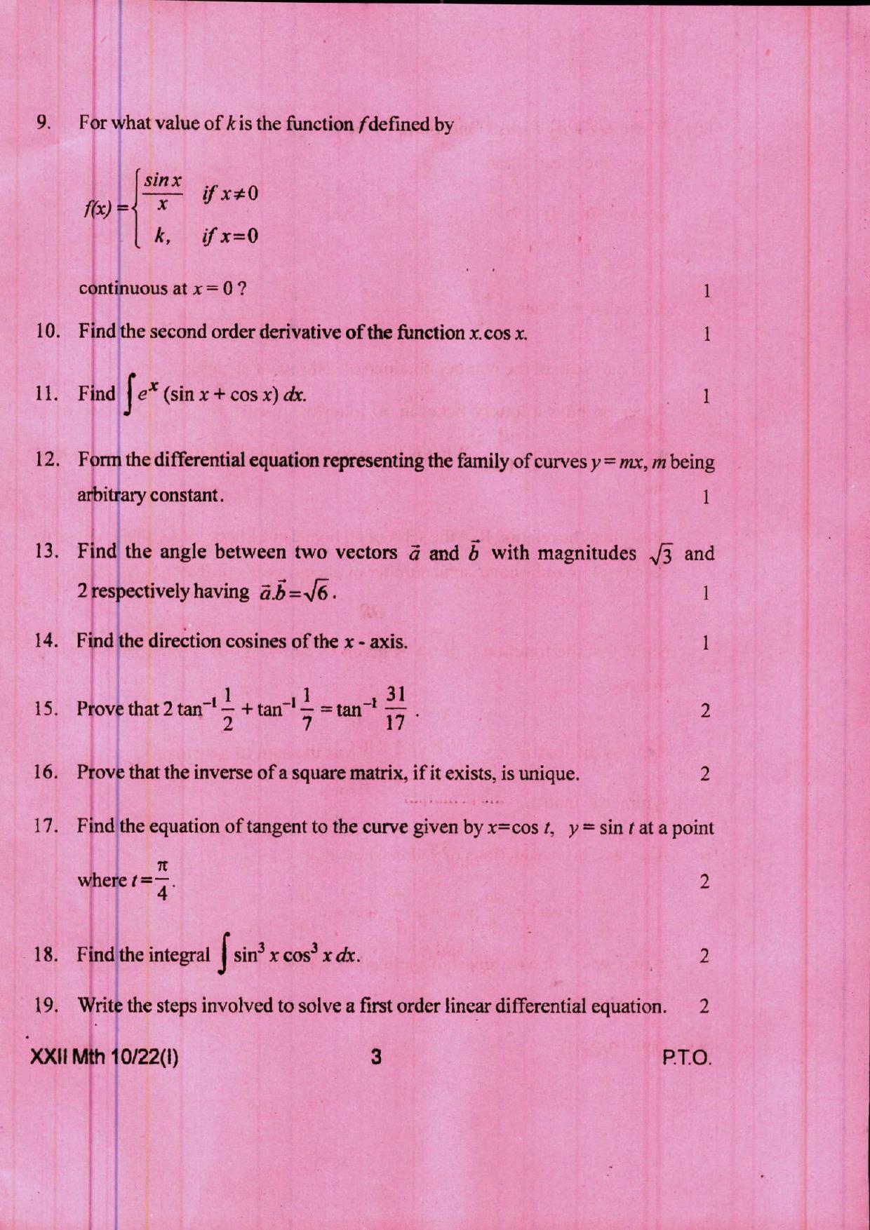 COHSEM 12th Question Papers Improvement 2022 Mathematics - Page 3