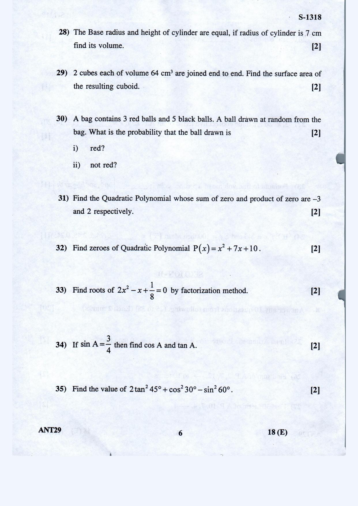 Gujarat Board Class 10th Basic Maths Eng. Med March-April 2022 Question Paper - Page 6