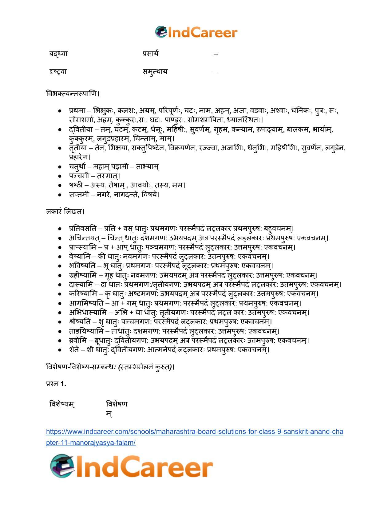 Maharashtra Board Solutions for Class 9- Sanskrit Anand: Chapter 11- मनोराज्यस्य फलम् - Page 11