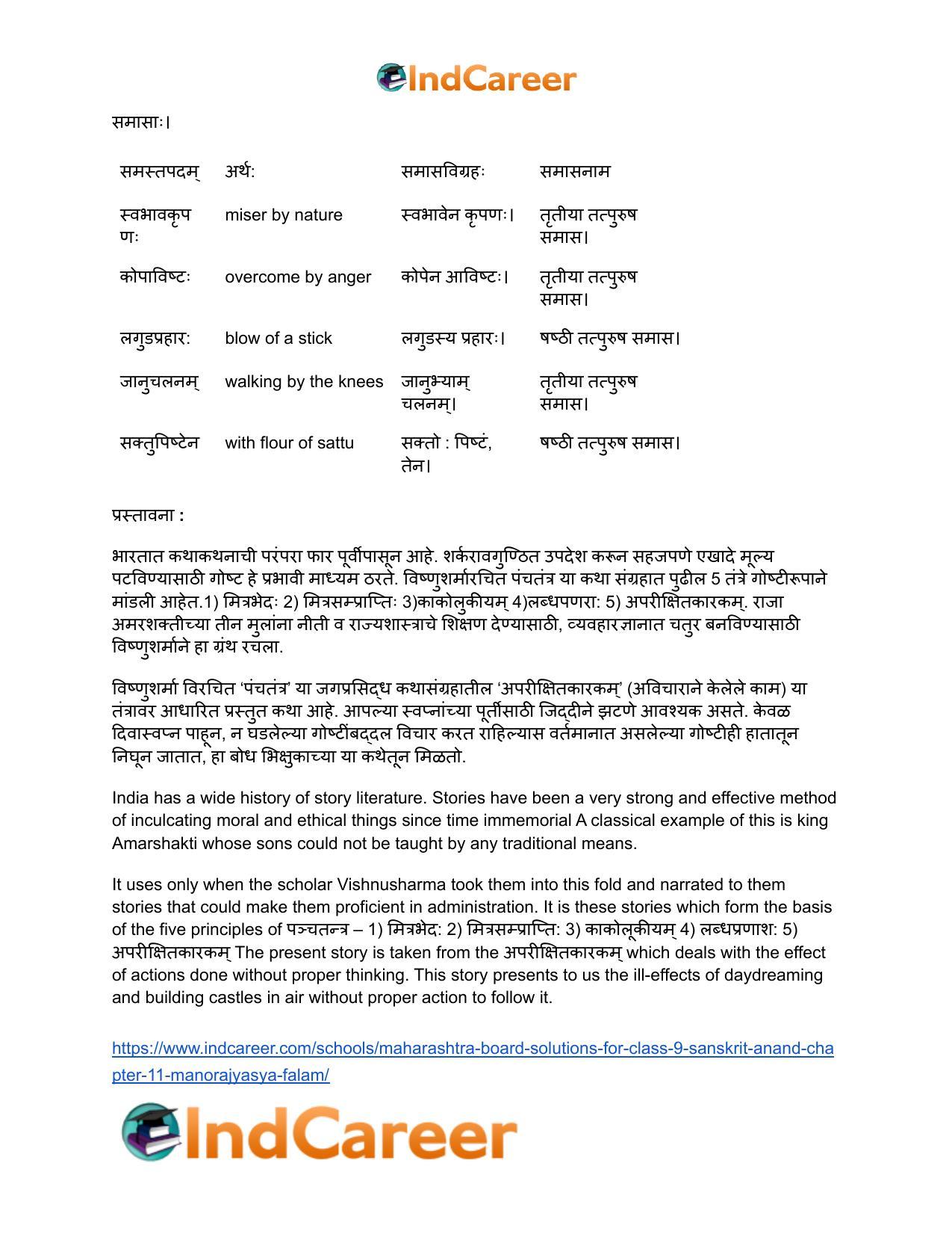 Maharashtra Board Solutions for Class 9- Sanskrit Anand: Chapter 11- मनोराज्यस्य फलम् - Page 15