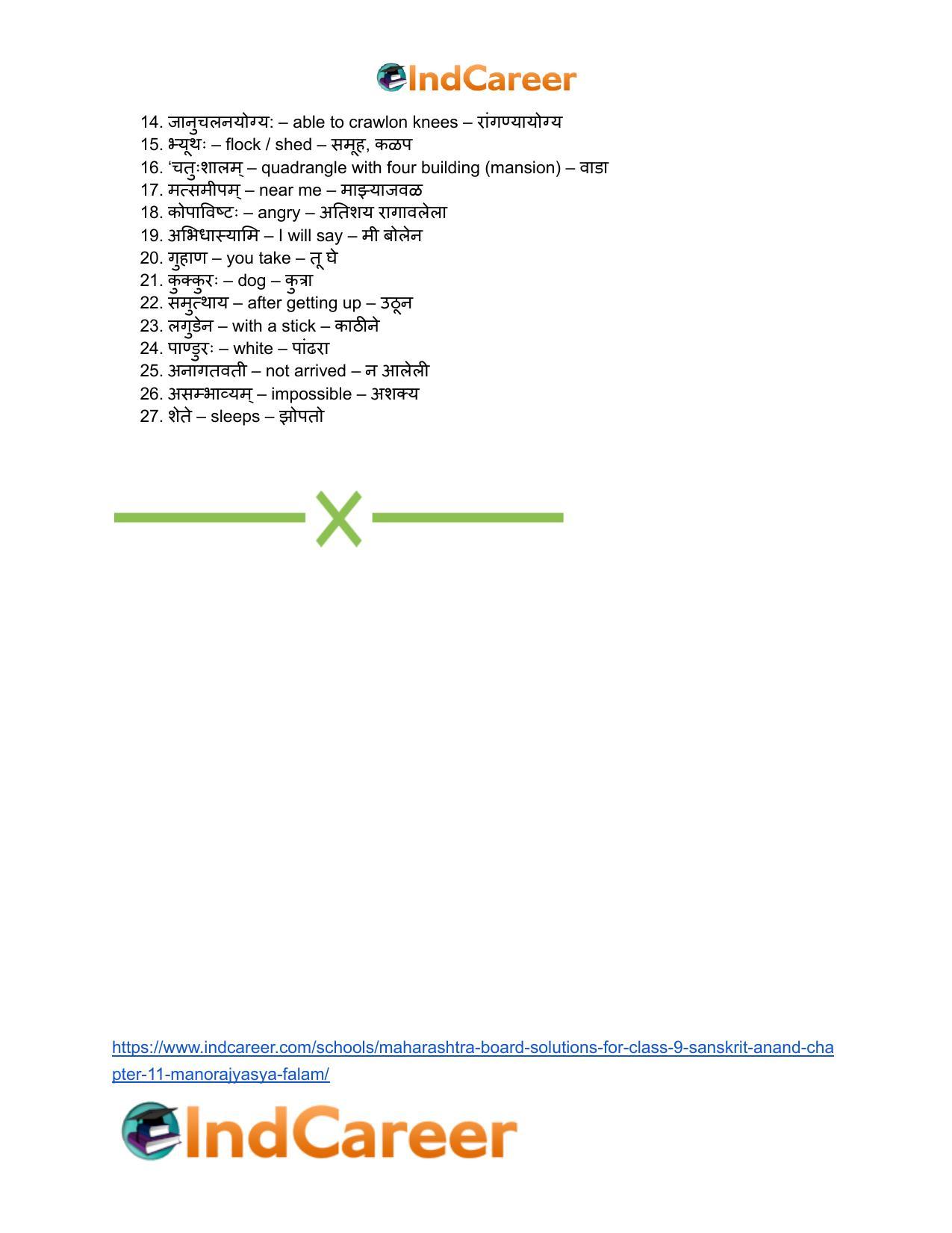 Maharashtra Board Solutions for Class 9- Sanskrit Anand: Chapter 11- मनोराज्यस्य फलम् - Page 19