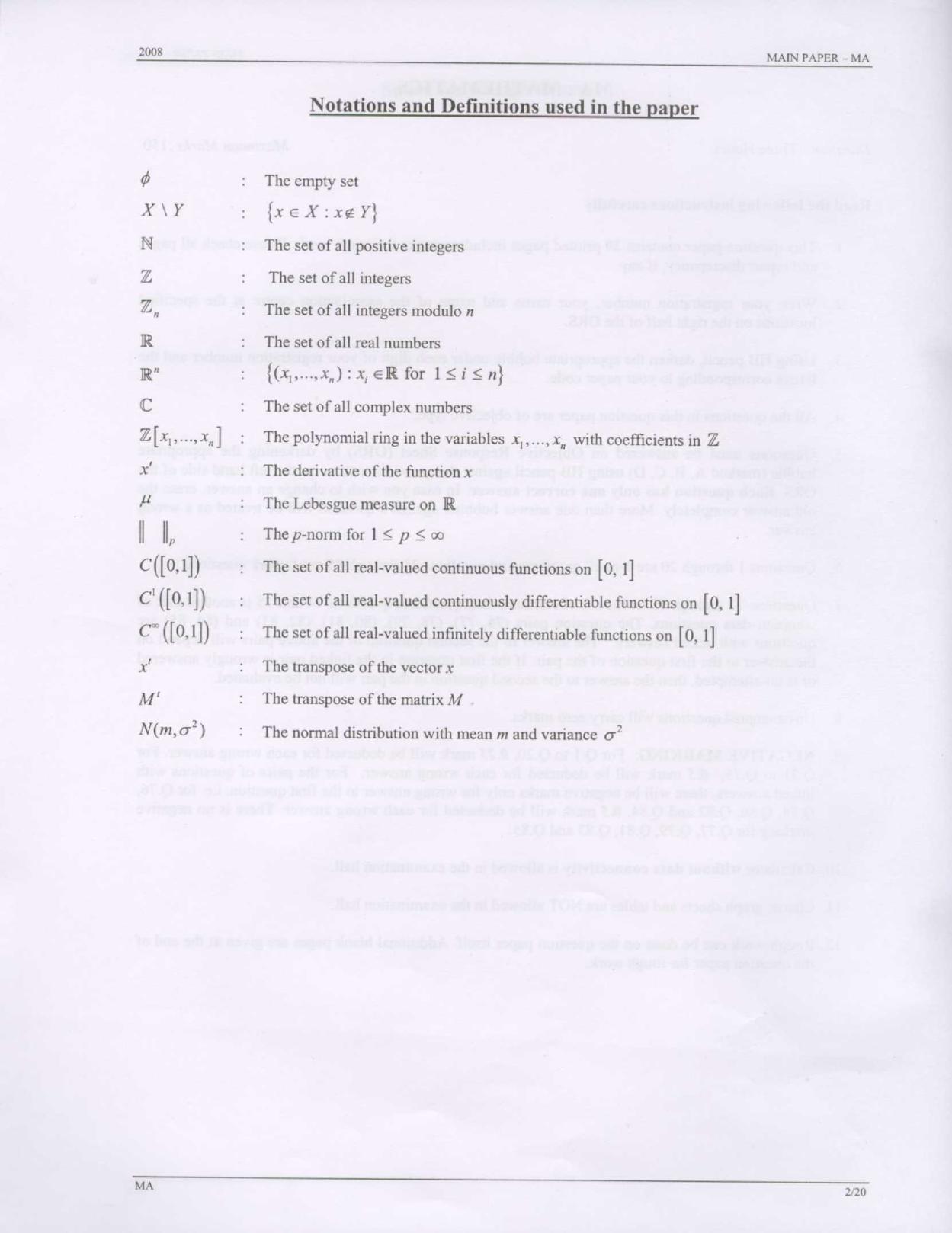 GATE 2008 Mathematics (MA) Question Paper with Answer Key - Page 2