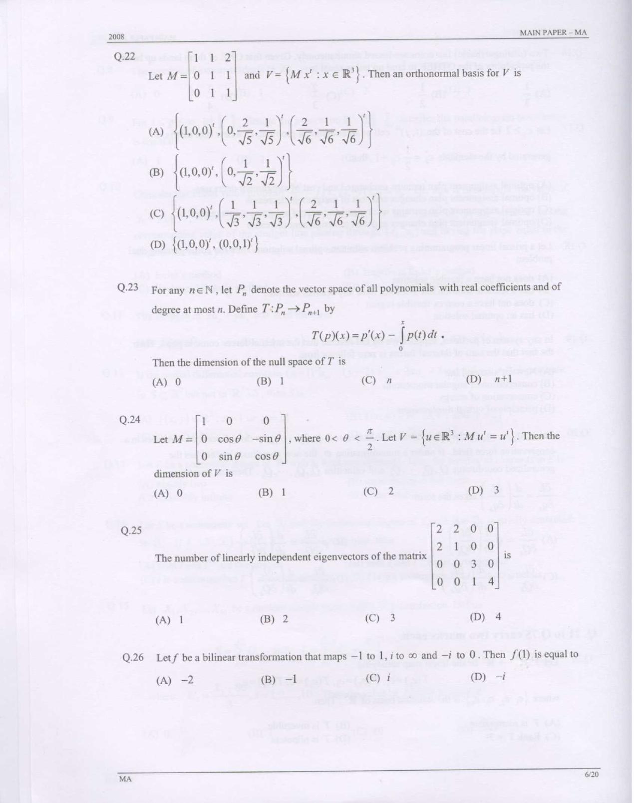 GATE 2008 Mathematics (MA) Question Paper with Answer Key - Page 6