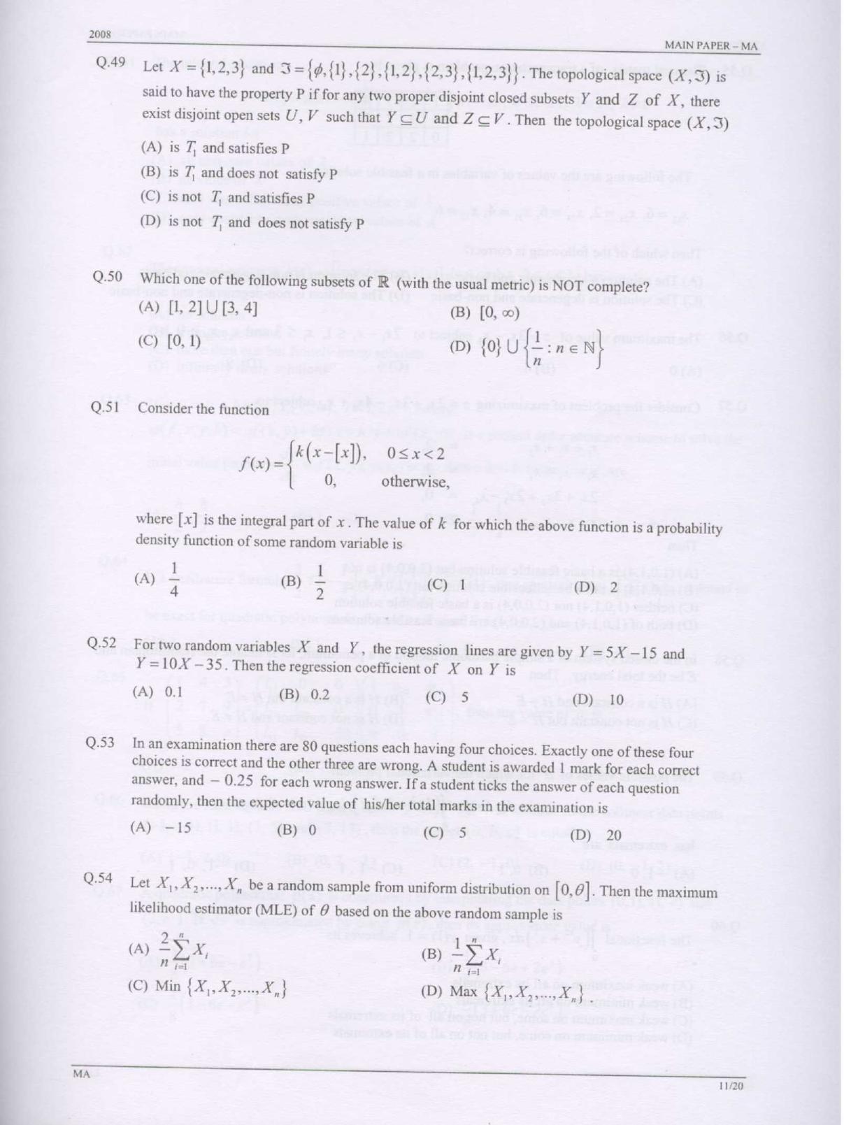 GATE 2008 Mathematics (MA) Question Paper with Answer Key - Page 11