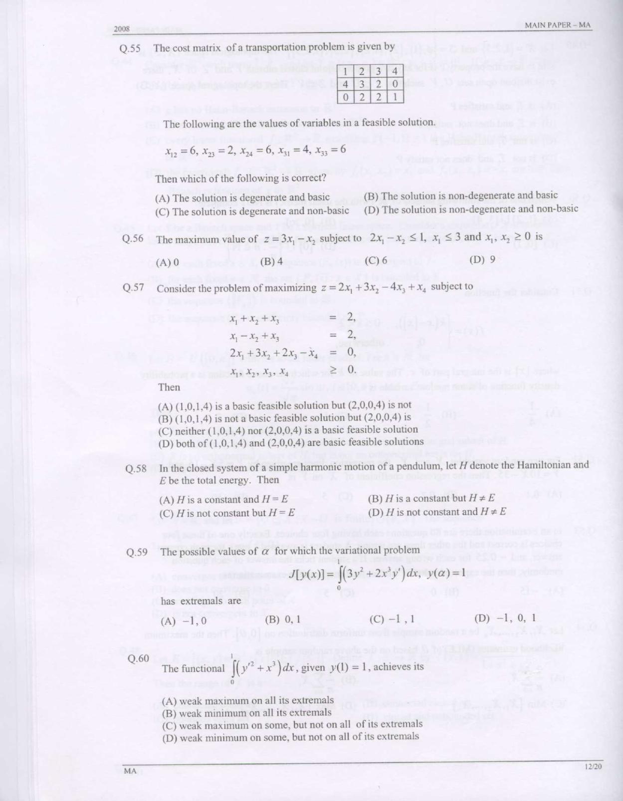 GATE 2008 Mathematics (MA) Question Paper with Answer Key - Page 12