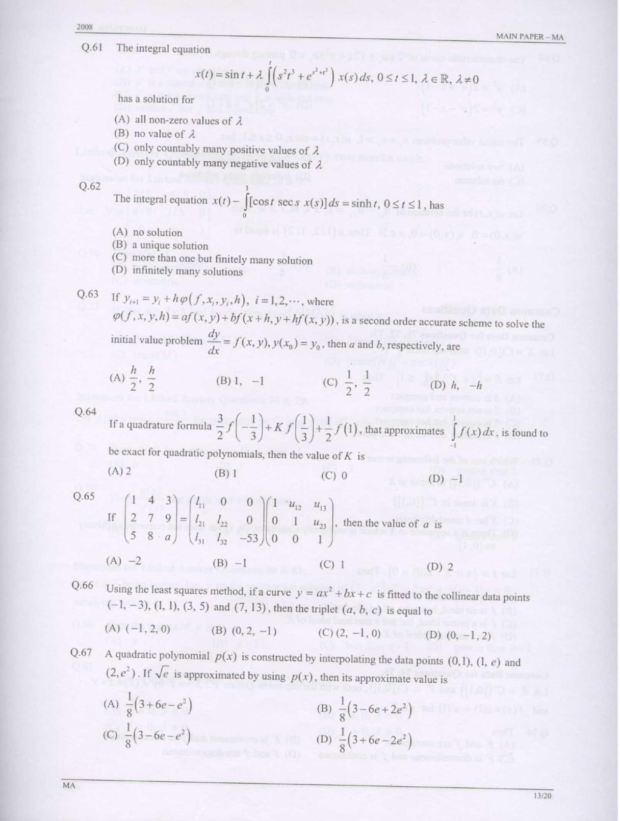 GATE 2008 Mathematics (MA) Question Paper with Answer Key - Page 13
