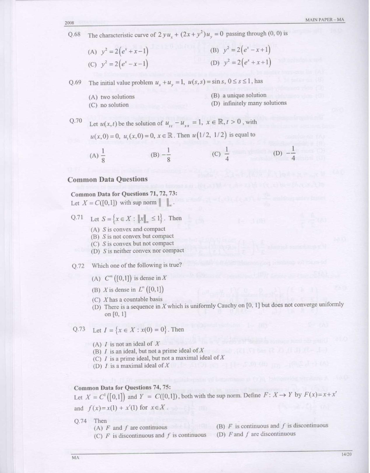 GATE 2008 Mathematics (MA) Question Paper with Answer Key - Page 14