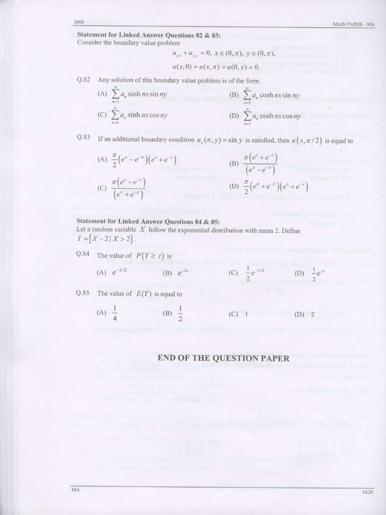 GATE 2008 Mathematics (MA) Question Paper with Answer Key - Page 16
