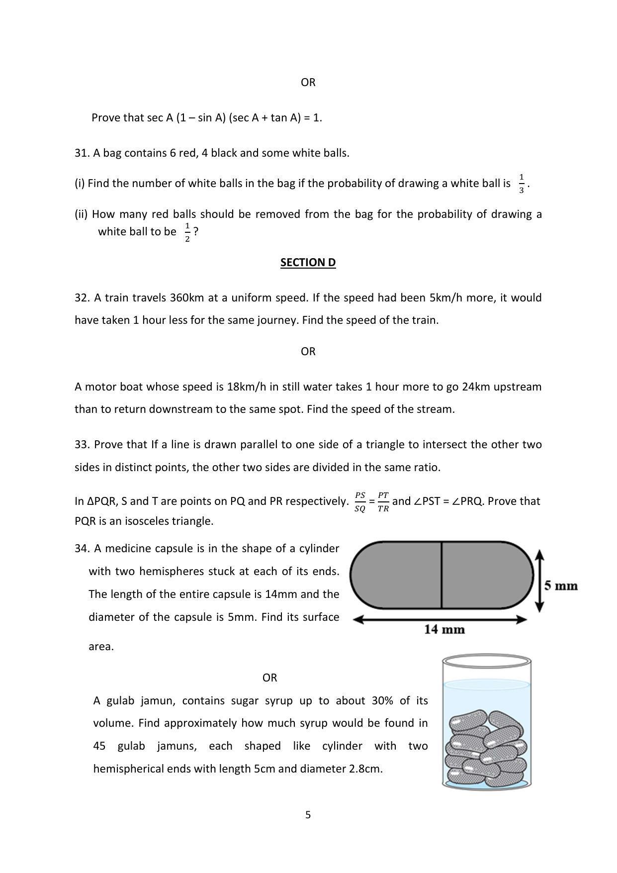 CBSE Class 10 Mathematics (Basic) Sample Paper 2024 - Page 5