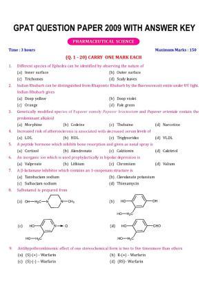 GPAT 2009 Question Paper with Answer Key
