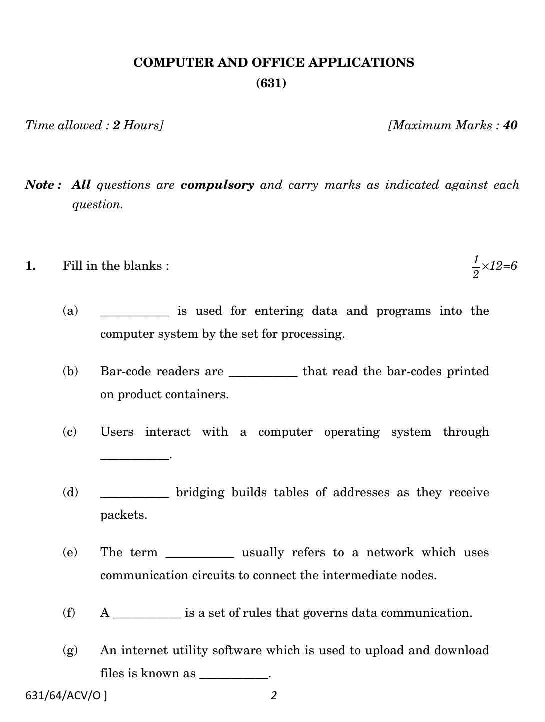 NIOS October 2022 Class 12 Computer And Office Applications Question Paper - Page 2