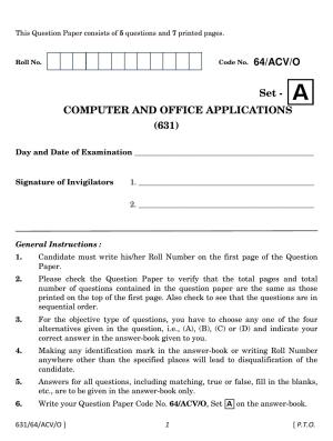 NIOS October 2022 Class 12 Computer And Office Applications Question Paper