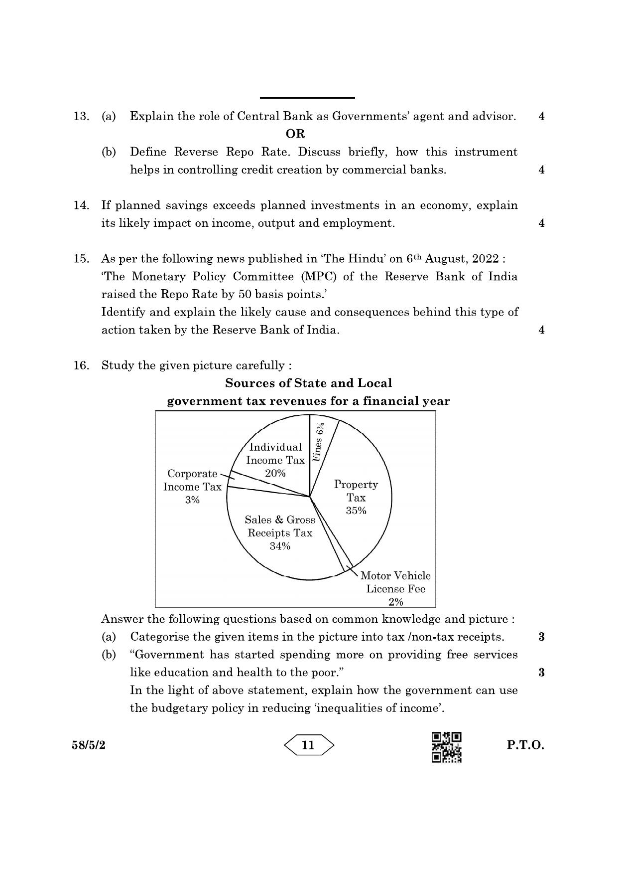 CBSE Class 12 58-5-2 Economics 2023 Question Paper - Page 11