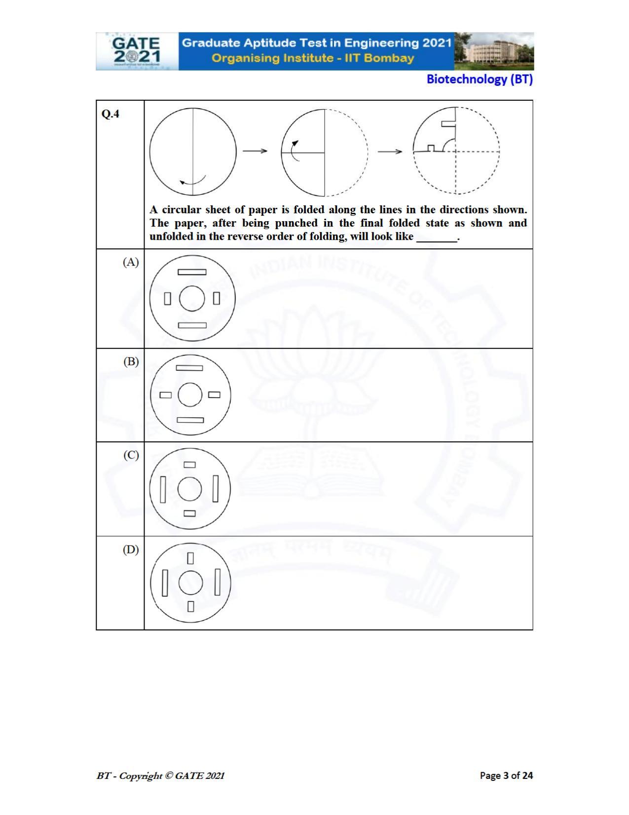 GATE 2021 Biotechnology (BT) Question Paper - Page 3
