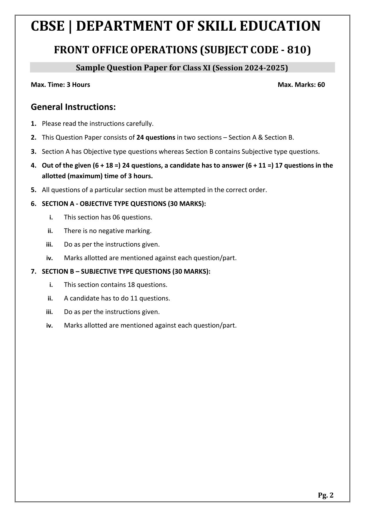 CBSE Class 11: Front Office Operations 2025 Sample Paper - Page 2