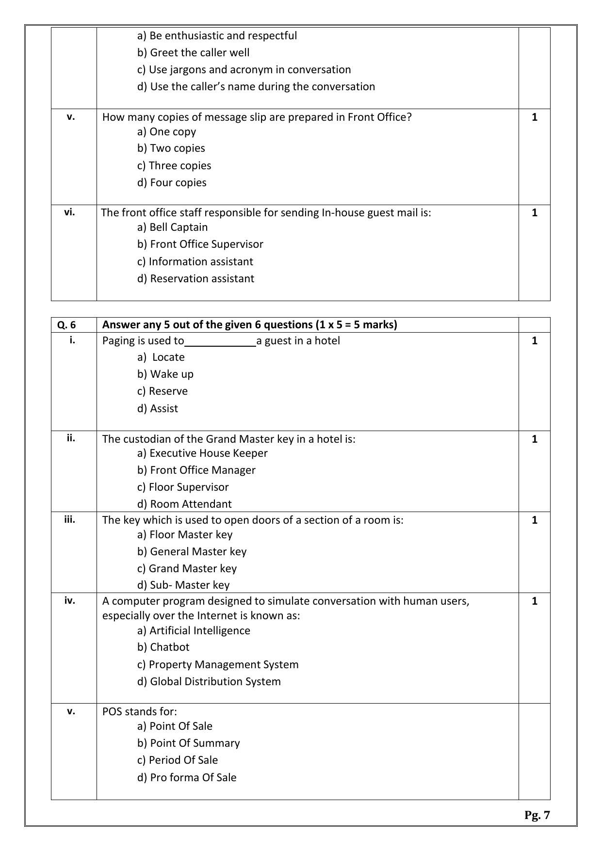 CBSE Class 11: Front Office Operations 2025 Sample Paper - Page 7