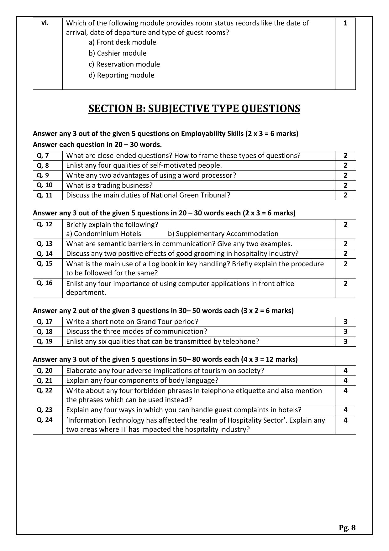 CBSE Class 11: Front Office Operations 2025 Sample Paper - Page 8