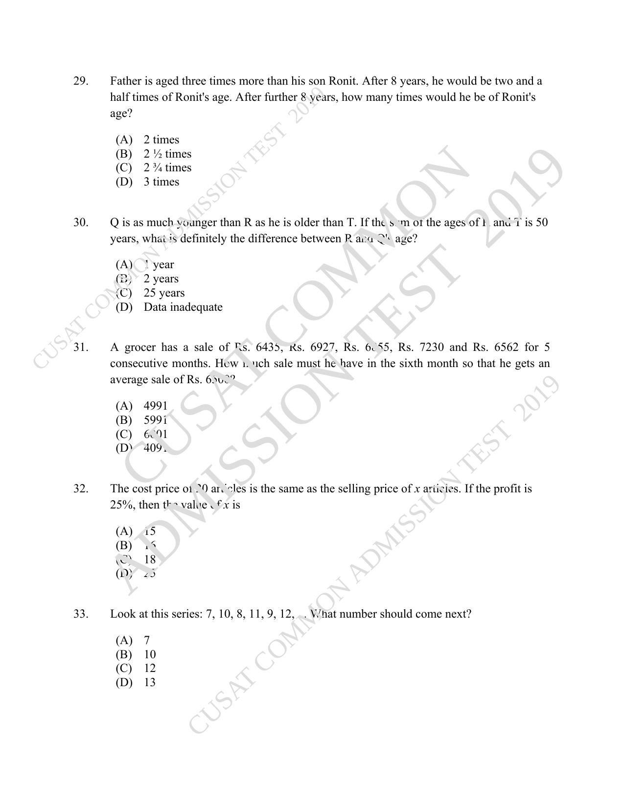 CUSAT CAT 2019 5 Year LLB Question Paper With Answer Key - Page 6