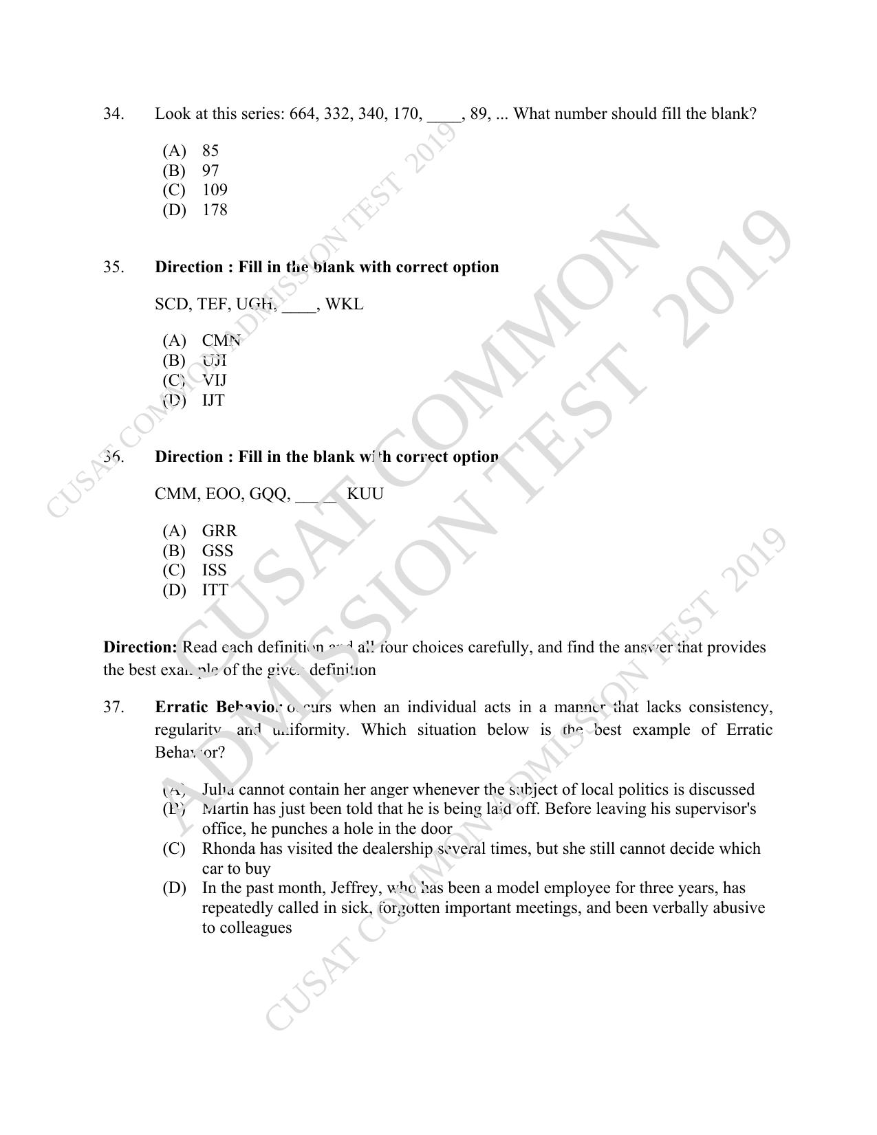 CUSAT CAT 2019 5 Year LLB Question Paper With Answer Key - Page 7