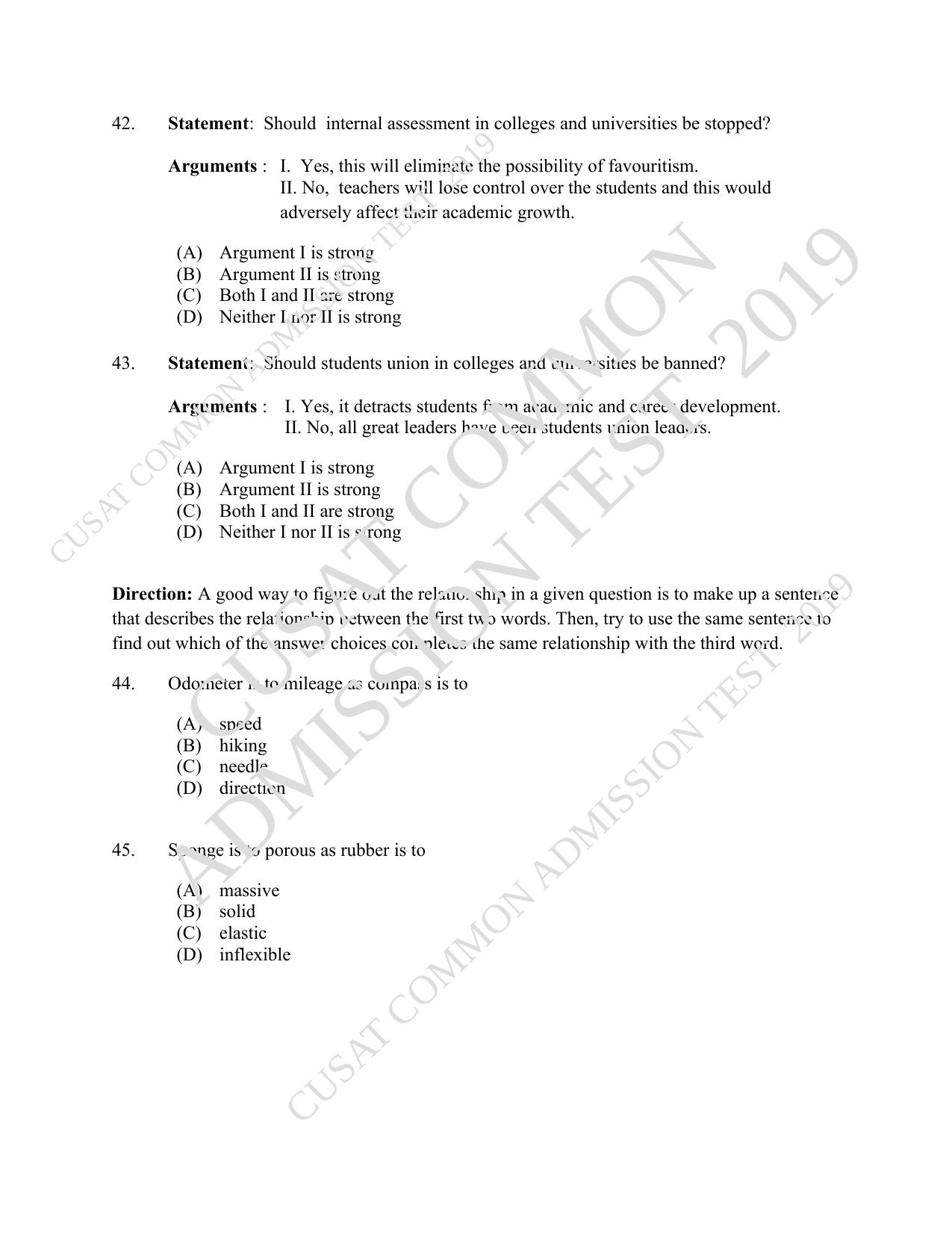 CUSAT CAT 2019 5 Year LLB Question Paper With Answer Key - Page 9