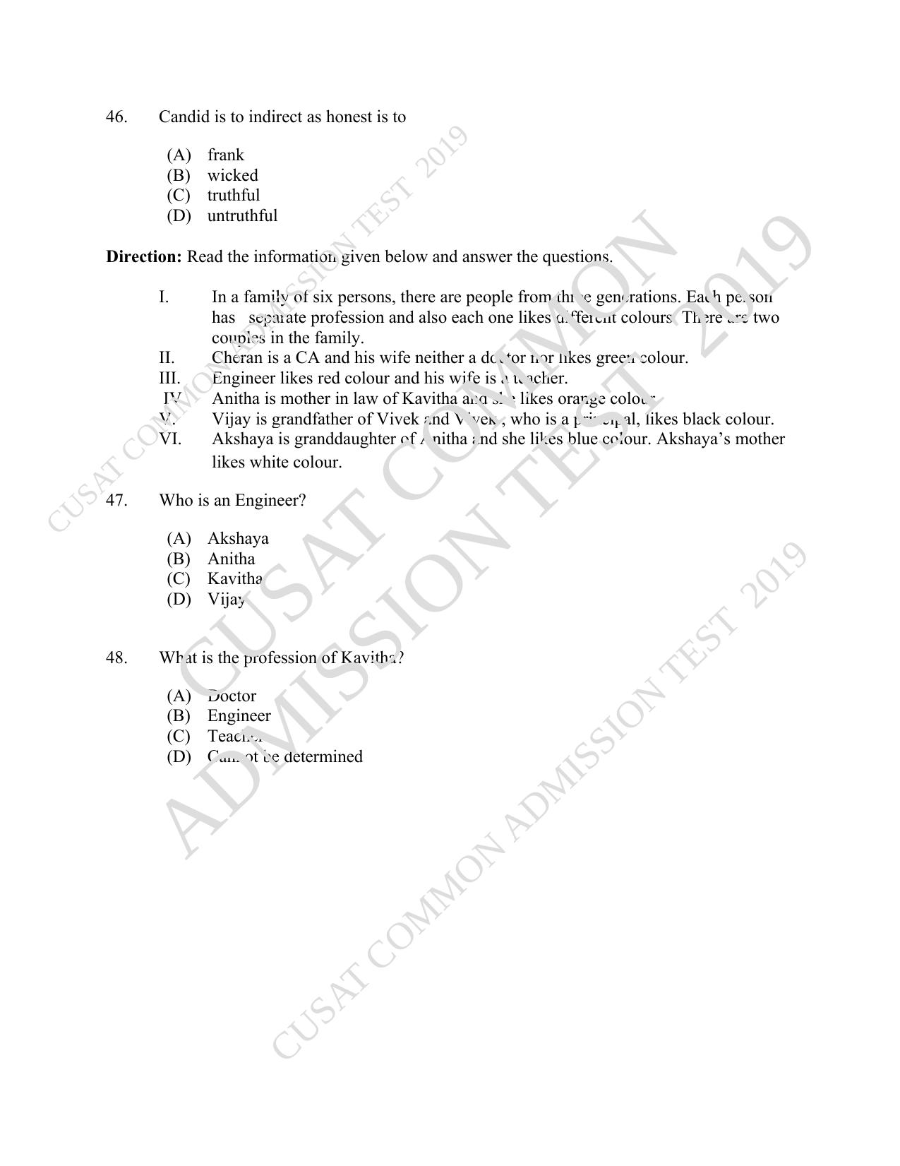 CUSAT CAT 2019 5 Year LLB Question Paper With Answer Key - Page 10