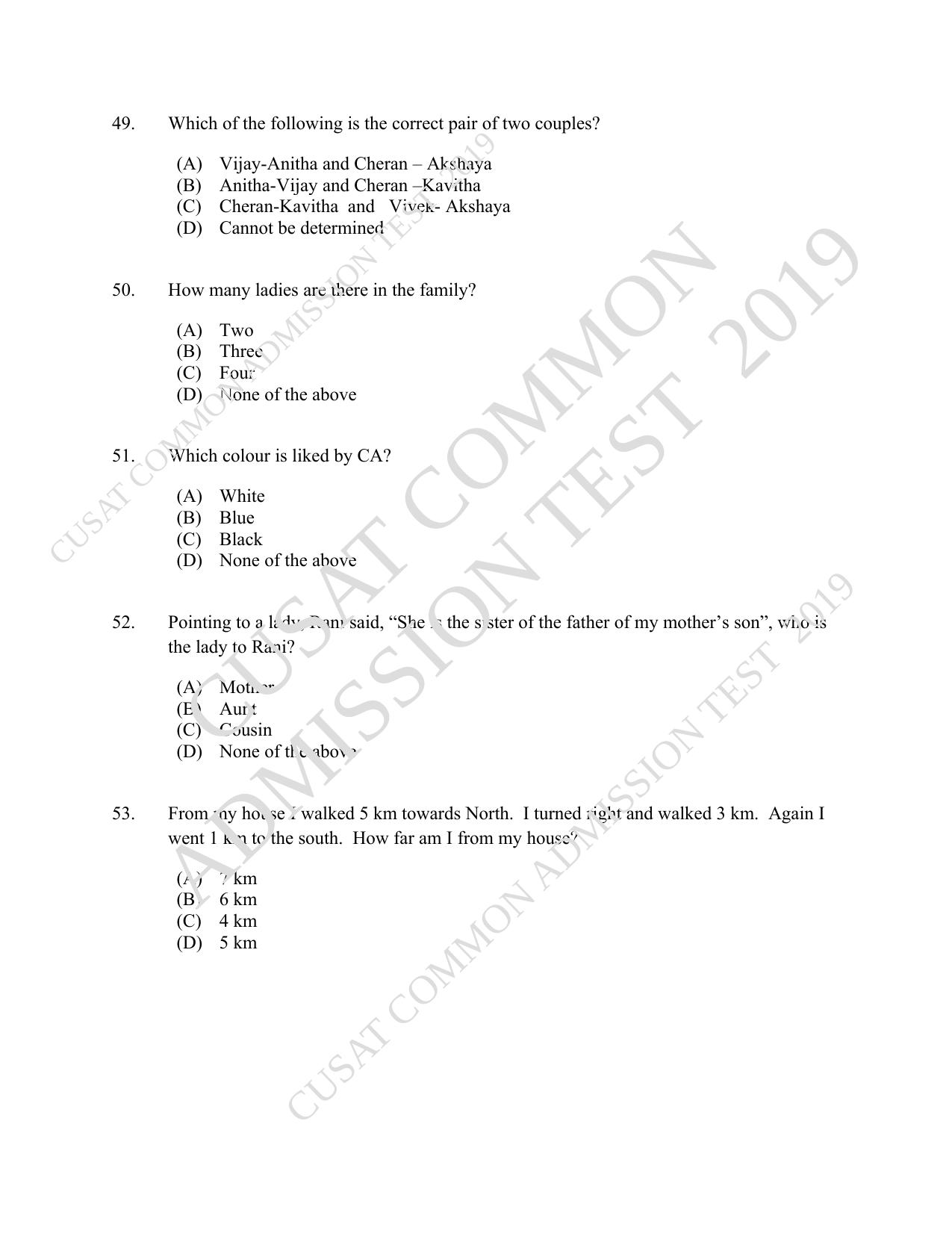 CUSAT CAT 2019 5 Year LLB Question Paper With Answer Key - Page 11