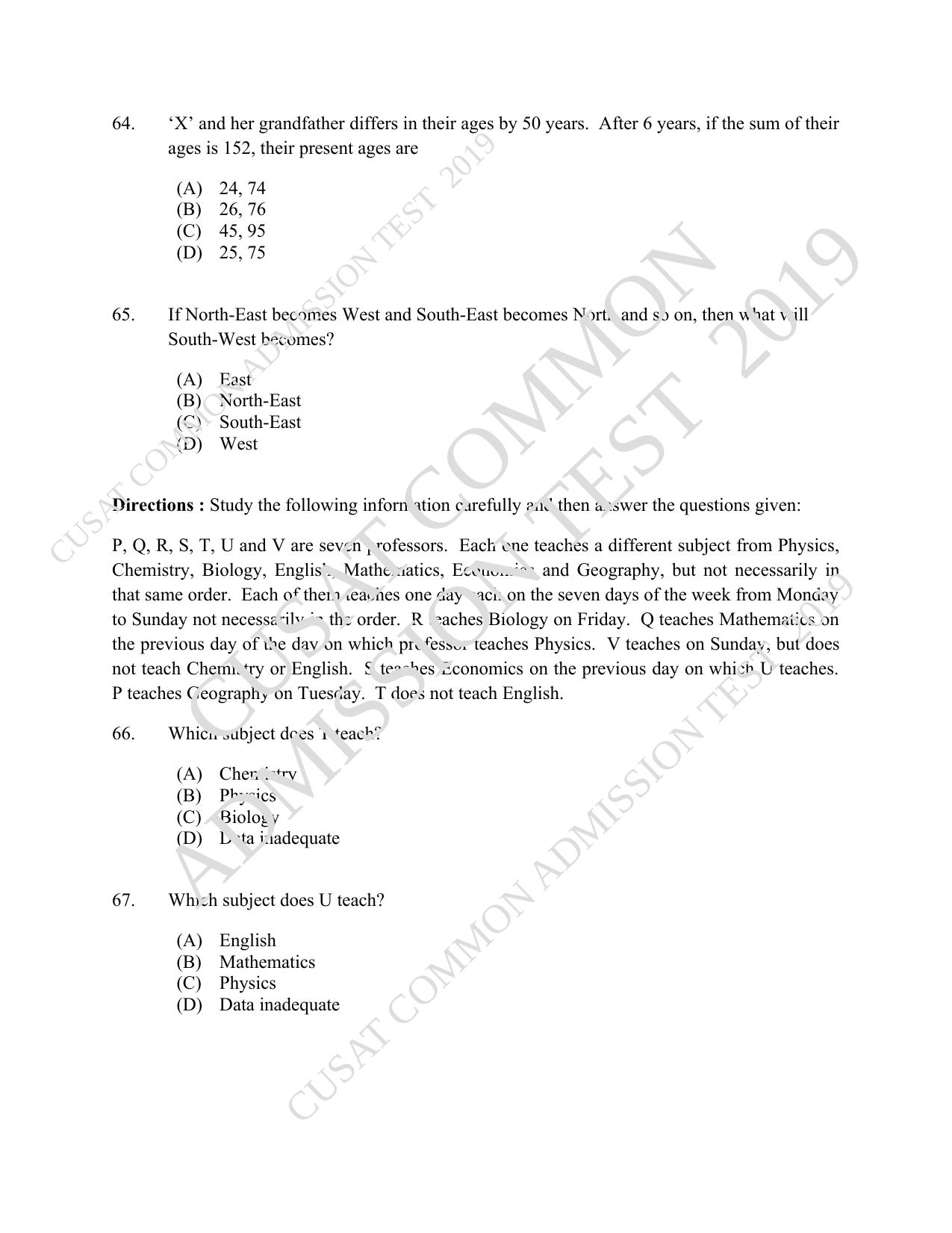 CUSAT CAT 2019 5 Year LLB Question Paper With Answer Key - Page 14