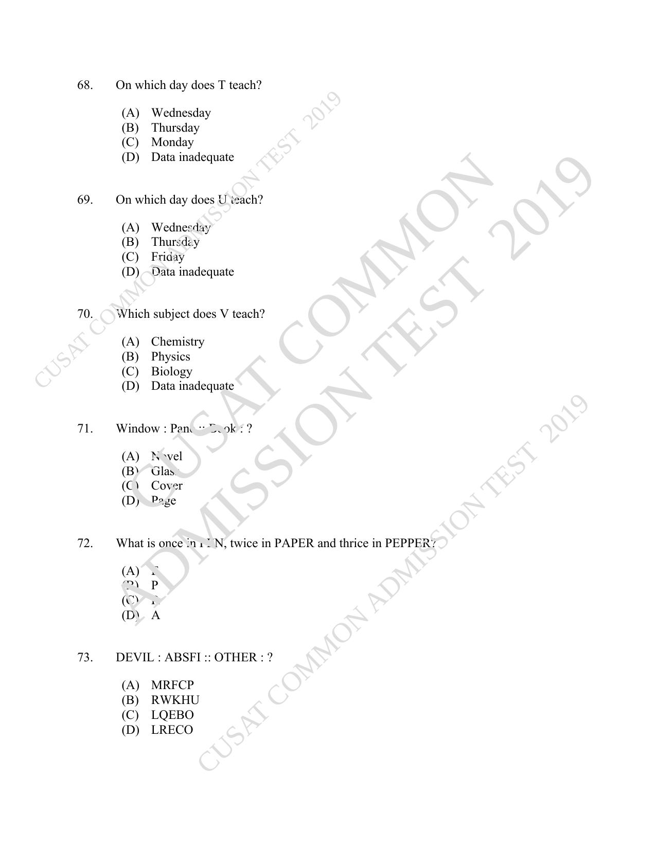 CUSAT CAT 2019 5 Year LLB Question Paper With Answer Key - Page 15