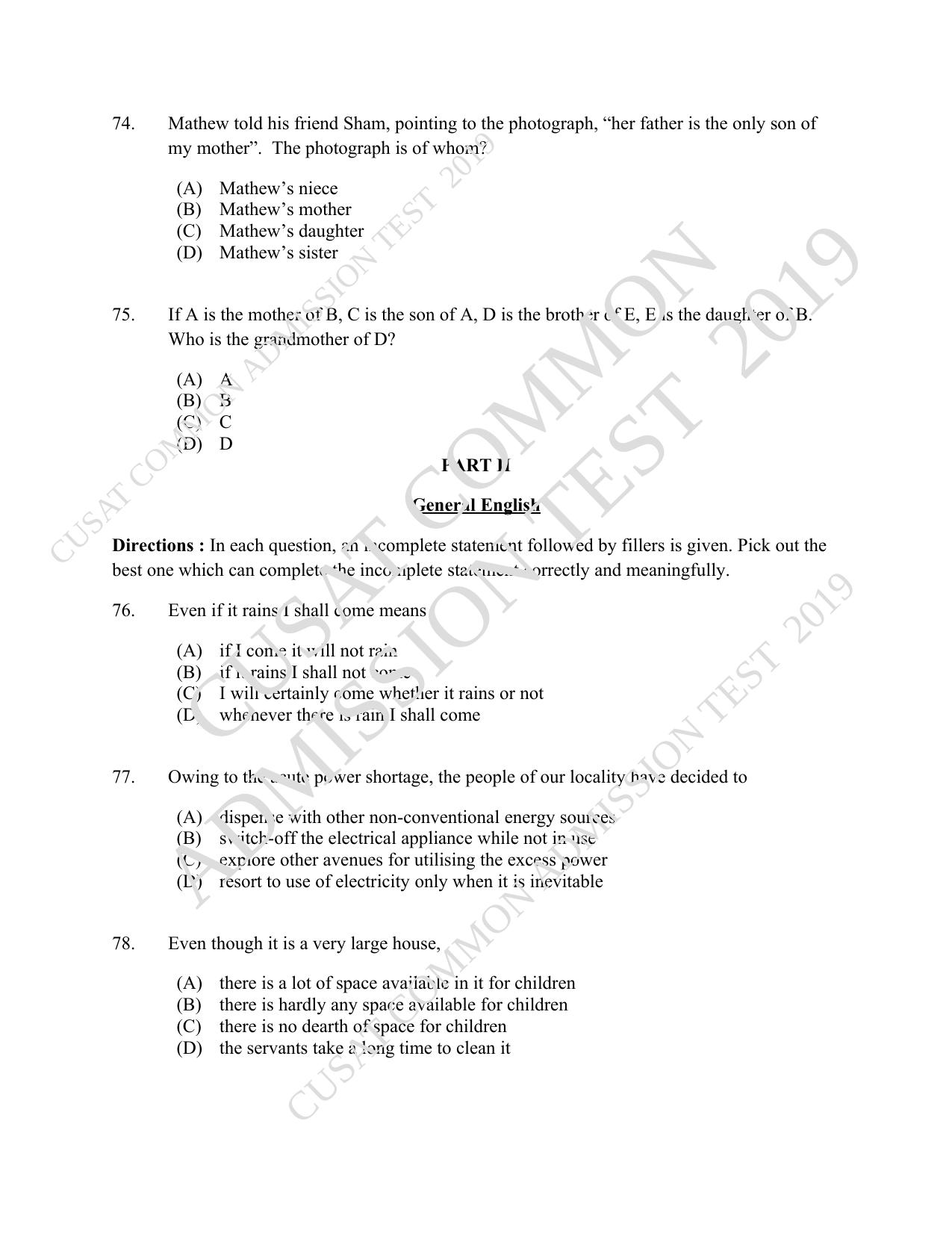 CUSAT CAT 2019 5 Year LLB Question Paper With Answer Key - Page 16