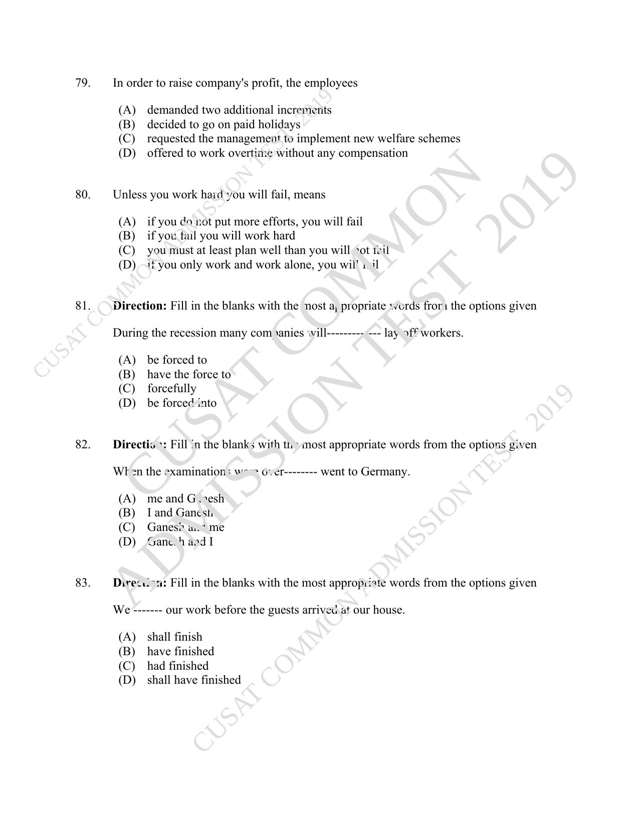 CUSAT CAT 2019 5 Year LLB Question Paper With Answer Key - Page 17