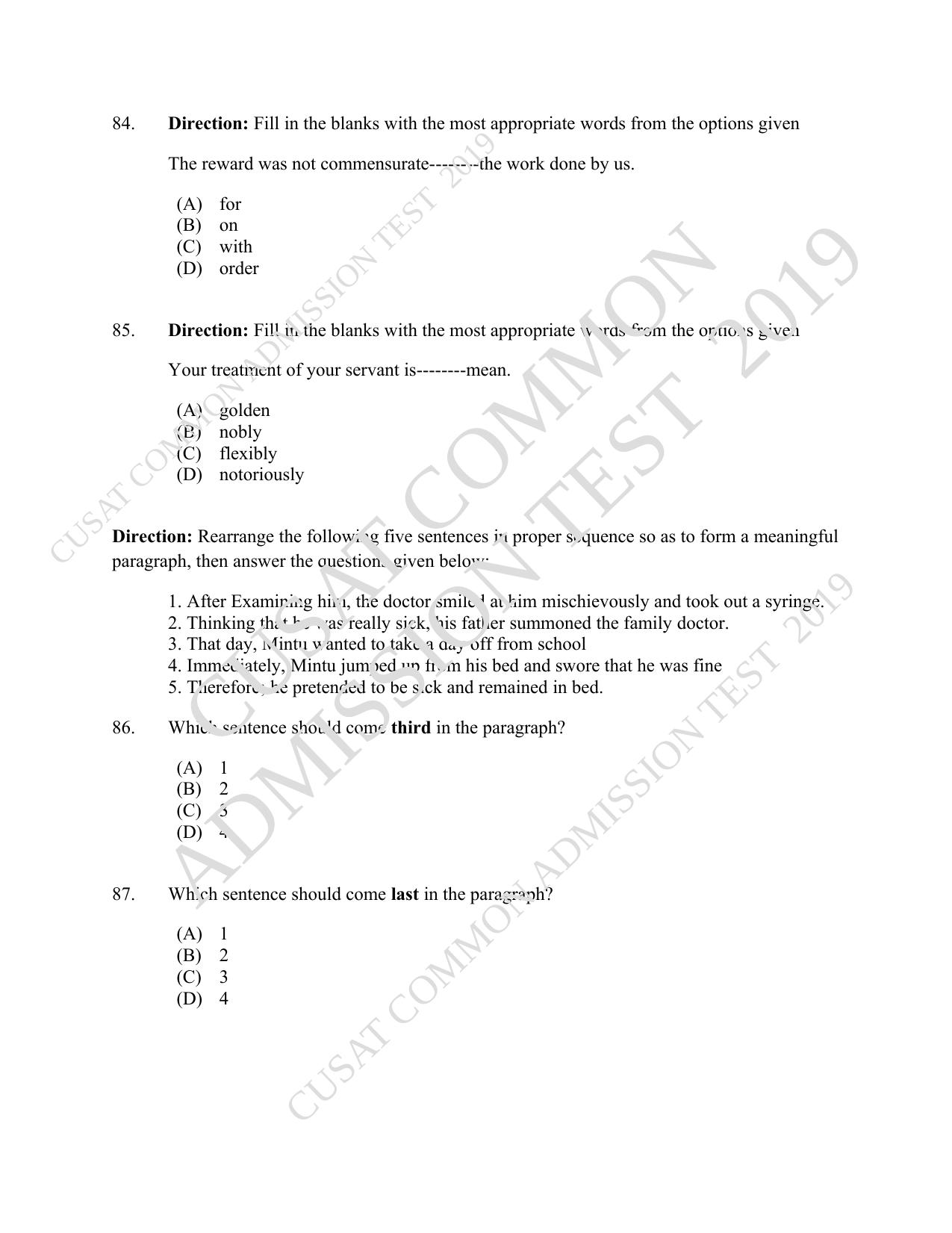 CUSAT CAT 2019 5 Year LLB Question Paper With Answer Key - Page 18