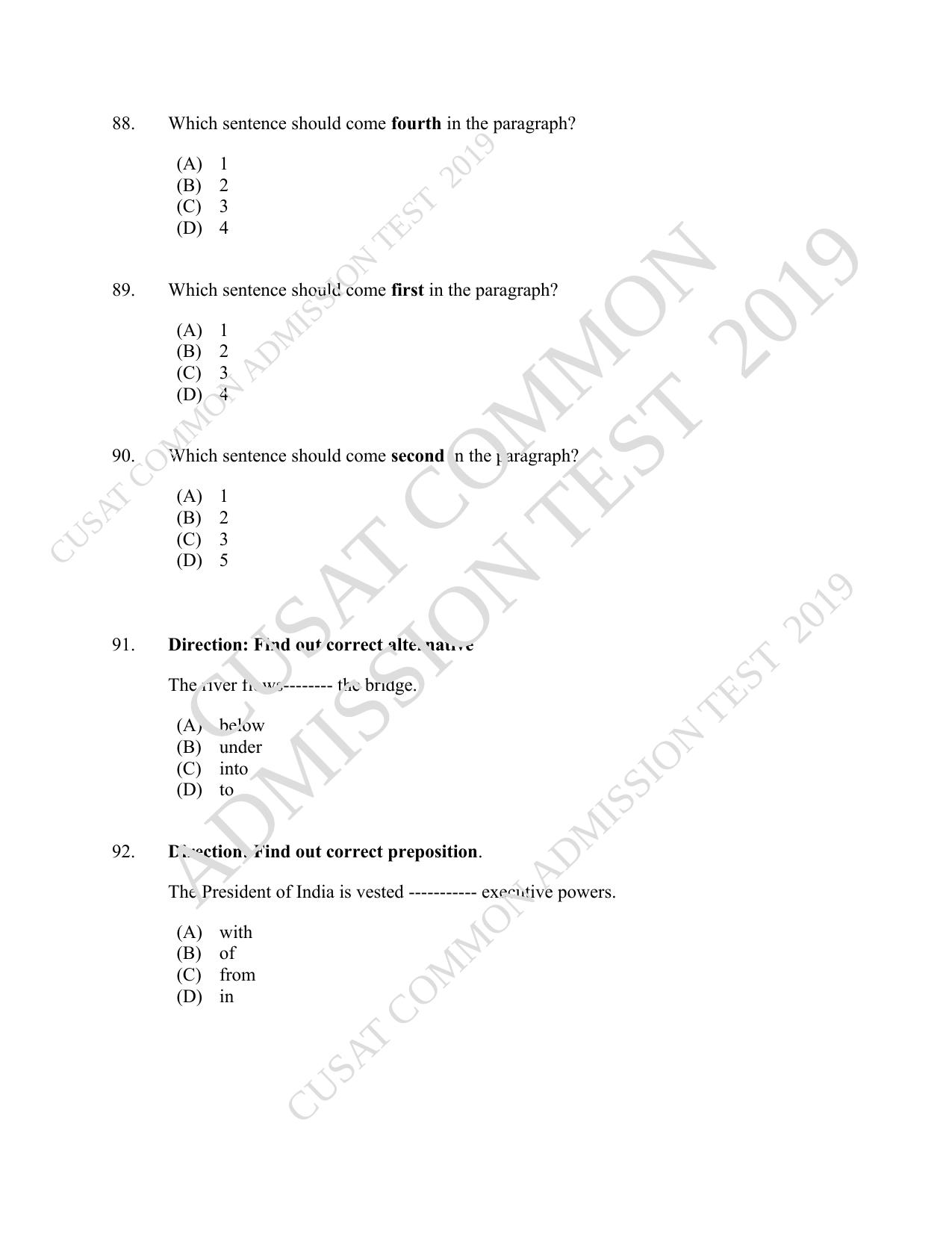 CUSAT CAT 2019 5 Year LLB Question Paper With Answer Key - Page 19