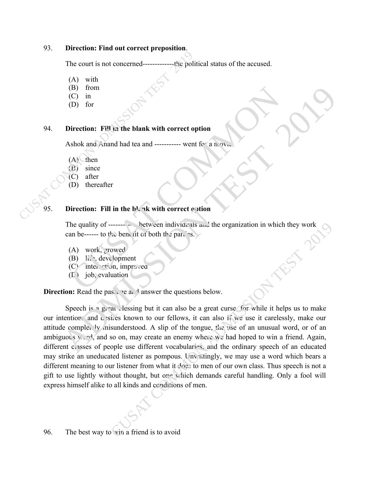 CUSAT CAT 2019 5 Year LLB Question Paper With Answer Key - Page 20