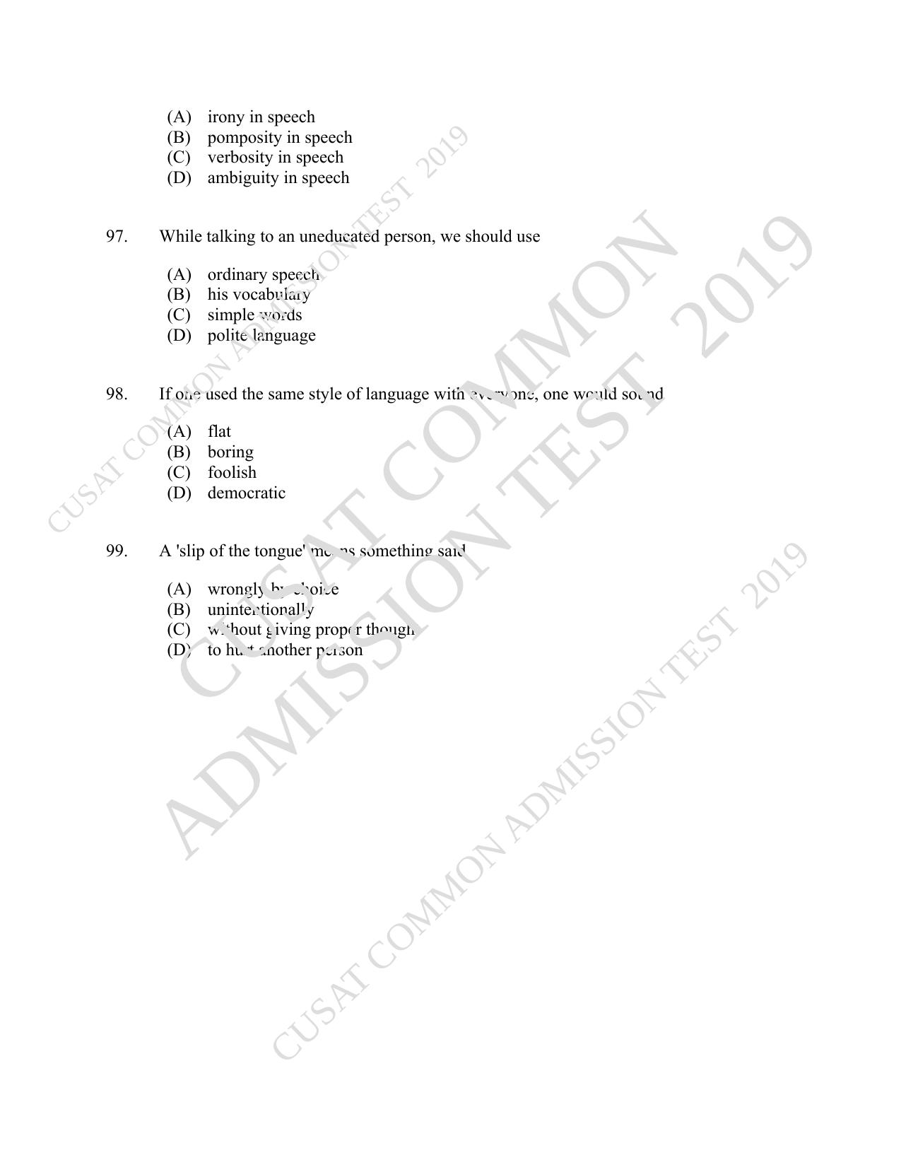 CUSAT CAT 2019 5 Year LLB Question Paper With Answer Key - Page 21