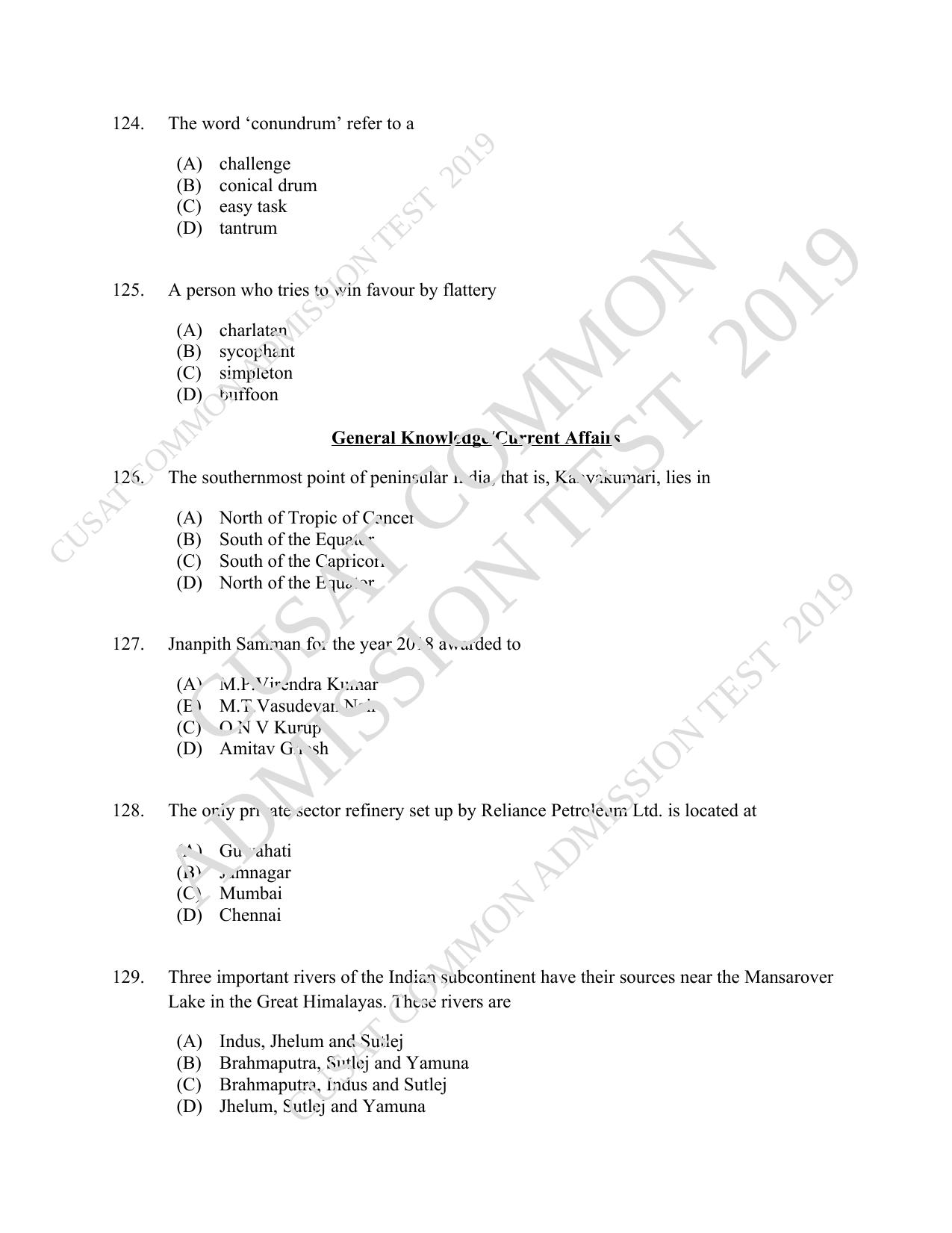 CUSAT CAT 2019 5 Year LLB Question Paper With Answer Key - Page 26