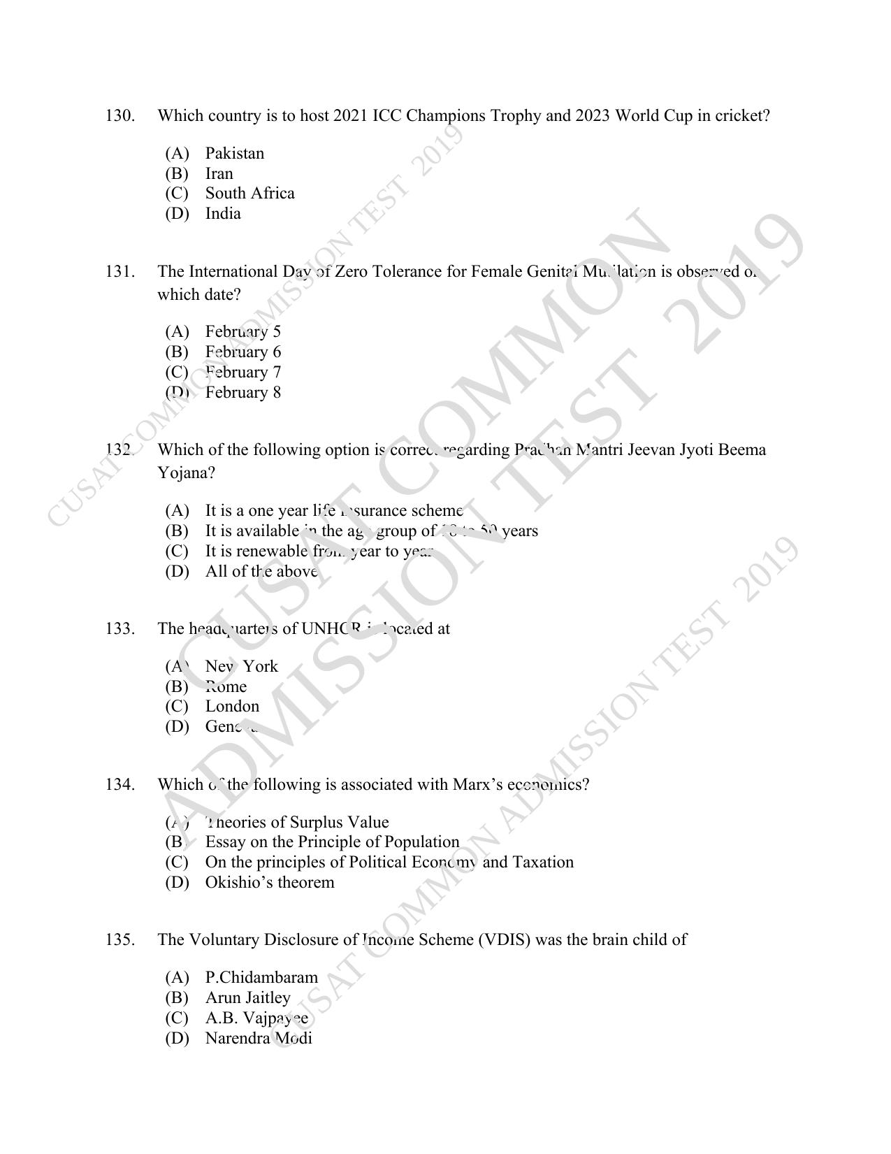 CUSAT CAT 2019 5 Year LLB Question Paper With Answer Key - Page 27
