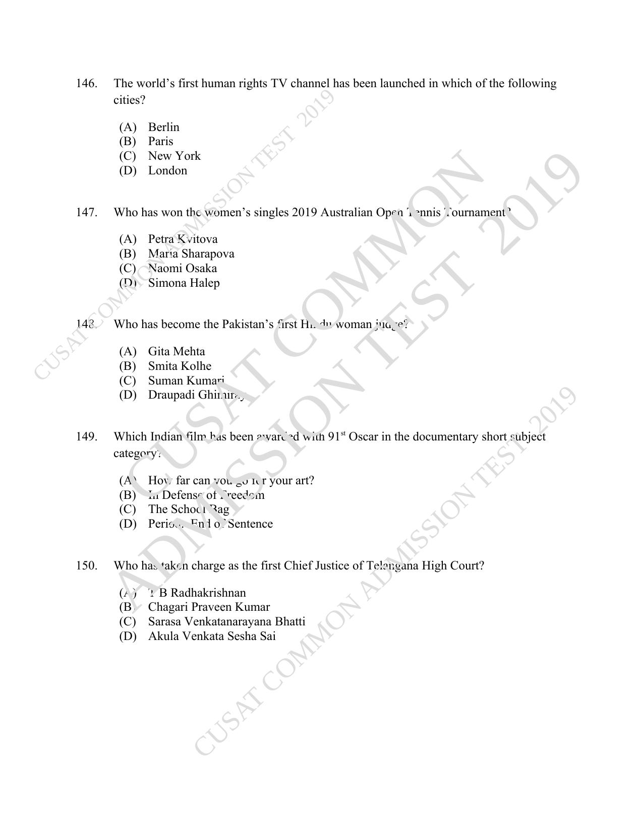 CUSAT CAT 2019 5 Year LLB Question Paper With Answer Key - Page 30