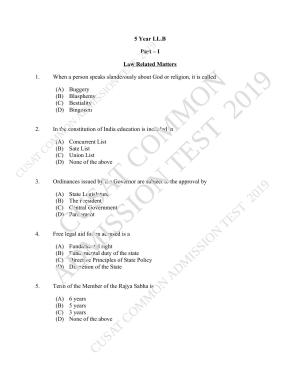 CUSAT CAT 2019 5 Year LLB Question Paper With Answer Key