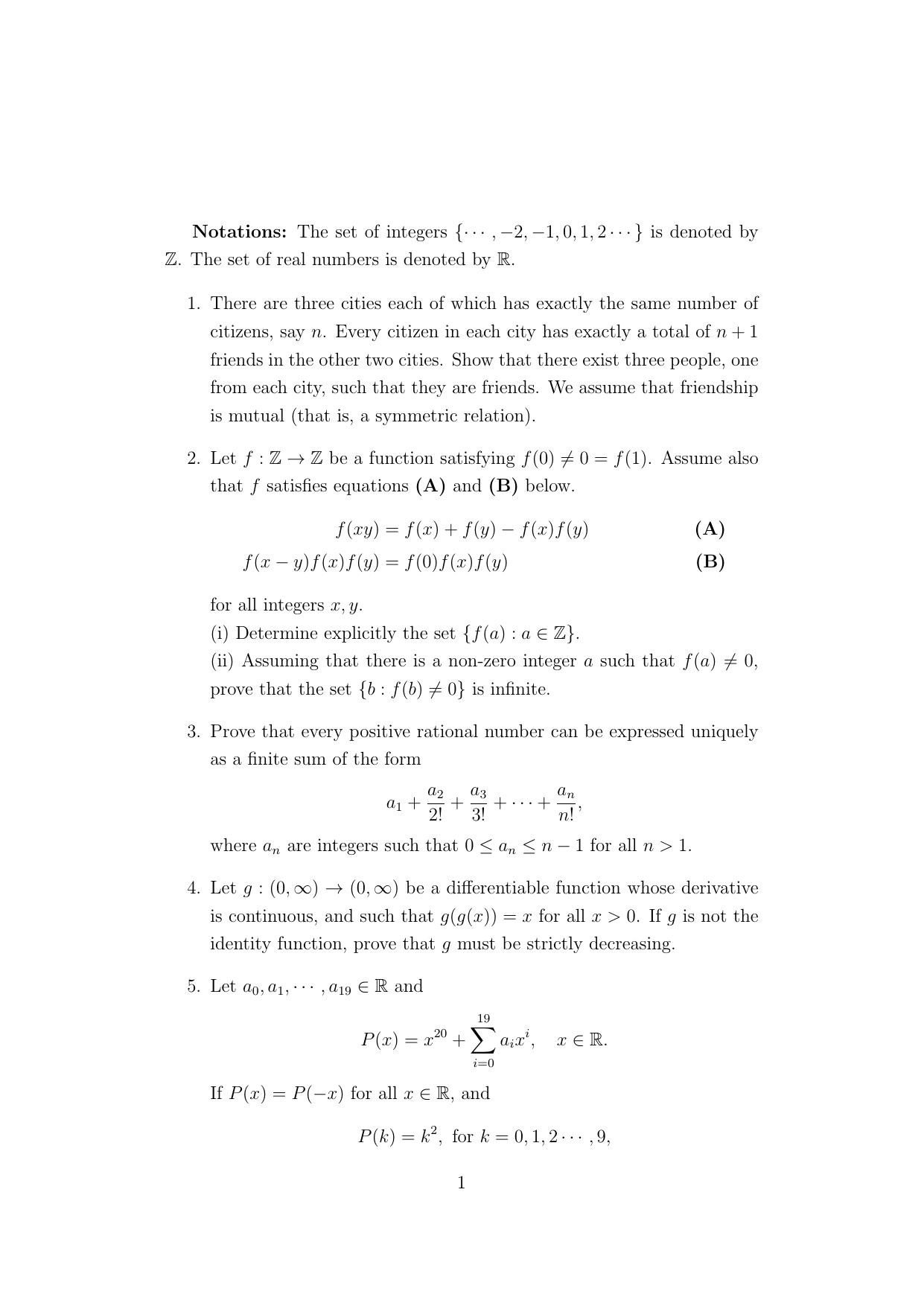 ISI Admission Test B.Stat UGB 2021 Sample Paper - Page 1