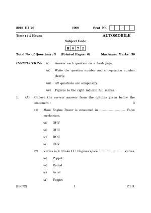 Goa Board Class 12 Automobile (March 2019_0) Question Paper