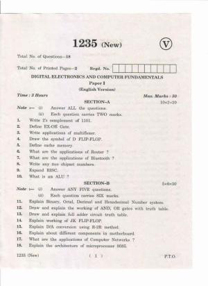 AP Inter 1st Year Digital Electronics and Computer Fundamentals-I (New) May-2019-Vocational Question Paper