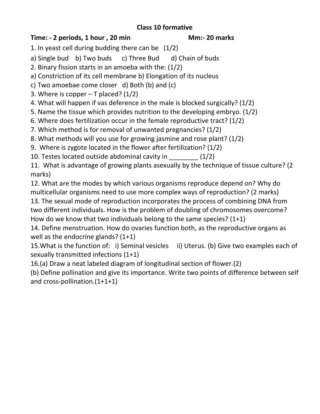 CBSE Worksheets for Class 10 Science Assignment 5 - Page 1