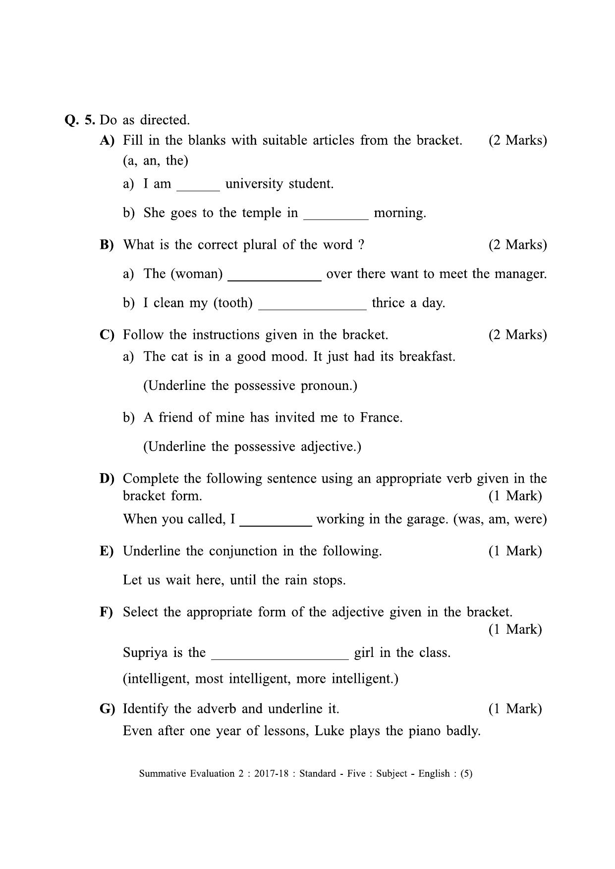 Maharashtra Board Class 5 English (First Language) Sample Question Paper - Page 5