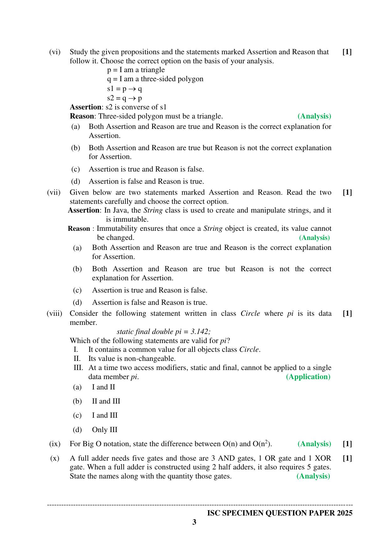 ISC Class 12 2025 COMPUTER SCIENCE PAPER 1 (SQP & AK) Specimen Paper - Page 3
