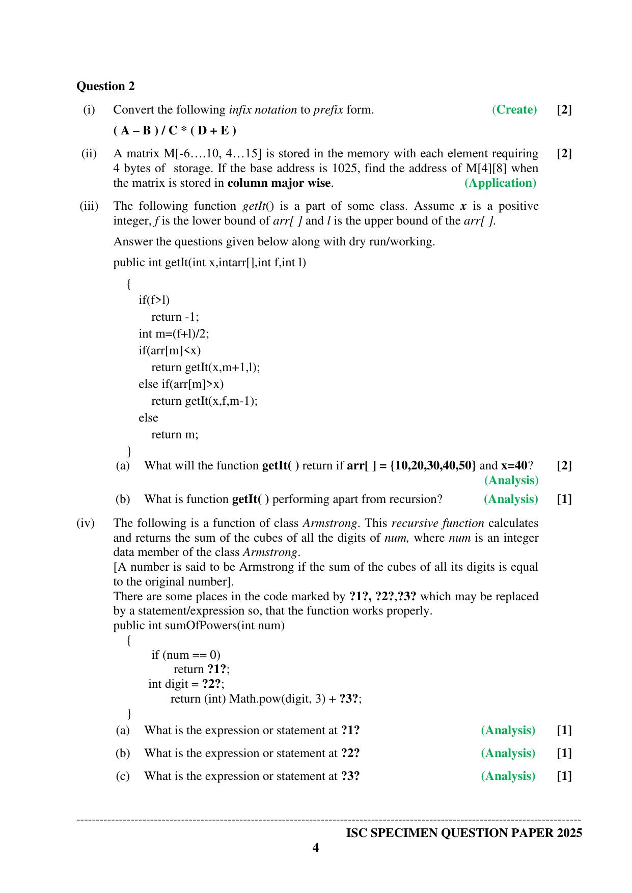 ISC Class 12 2025 COMPUTER SCIENCE PAPER 1 (SQP & AK) Specimen Paper - Page 4