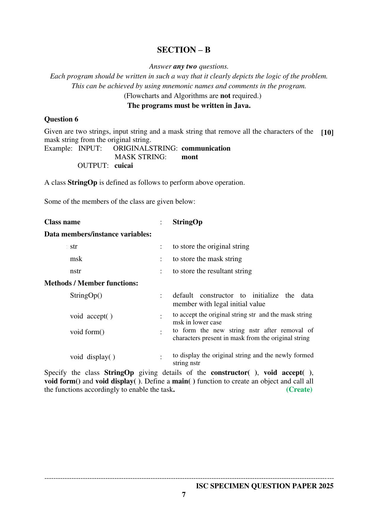 ISC Class 12 2025 COMPUTER SCIENCE PAPER 1 (SQP & AK) Specimen Paper - Page 7